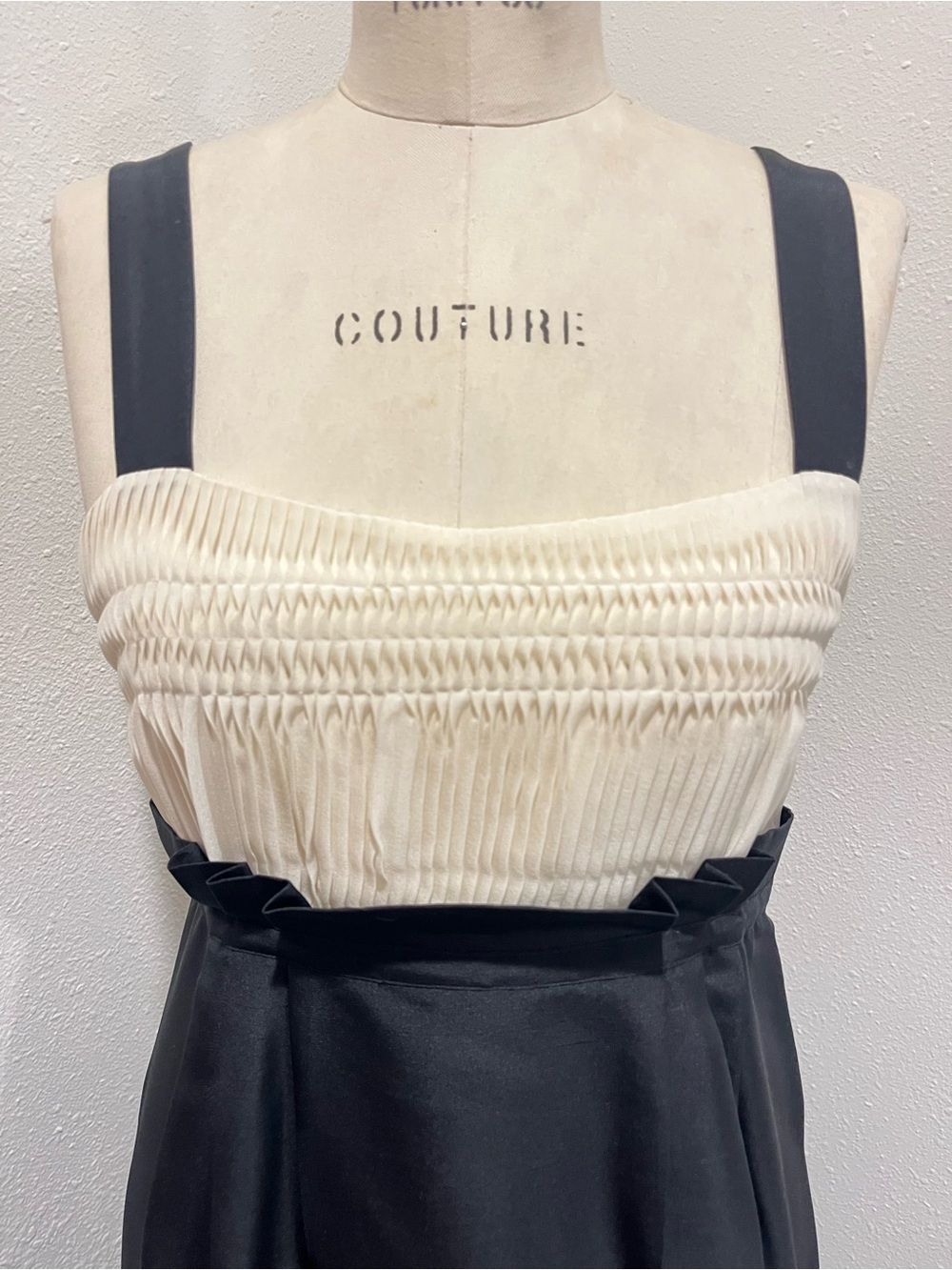 Ivory Smocked Bodice Black Strap Dress